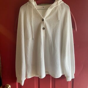 NWOT White Hooded Waffle-Knit Sweater